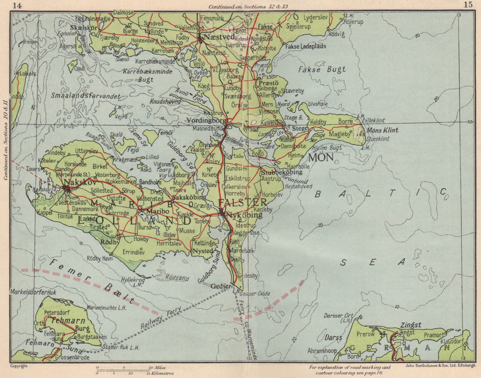 STORSTROM LOLLAND MARIBO. Nakskov Naestved Nykobing. Denmark 1955 old map